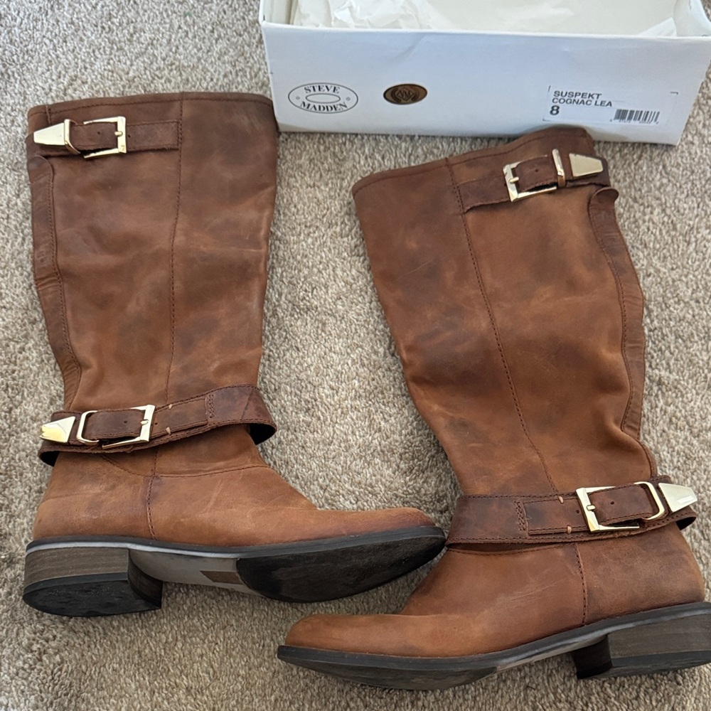 Steve Madden Tan Leather Heeled Boots
